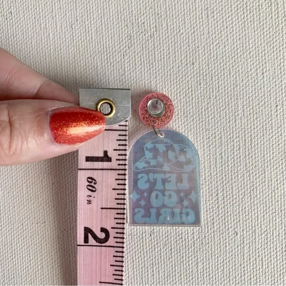 Let’s Go Girls Glitter Charm Drop Festival Shania Twain Statement Earrings - Picture 5 of 5